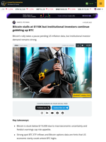 Bitcoin stalls ahead of US macro data, Wall Street buys BTC