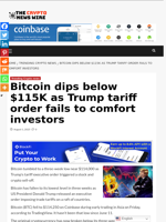 Bitcoin dips below $115K as Trump tariff order fails to comfort investors - The Crypto News Wire