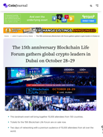 The 15th anniversary Blockchain Life Forum gathers global crypto leaders in Dubai on October 28–29  - CoinJournal