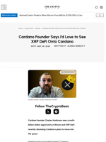 Cardano Founder Says I’d Love to See XRP DeFi Onto Cardano