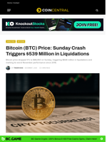 Bitcoin (BTC) Price: Sunday Crash Triggers $539 Million in Liquidations - CoinCentral