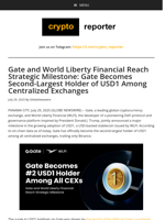 Gate and World Liberty Financial Reach Strategic Milestone: Gate Becomes Second-Largest Holder of USD1 Among Centralized Exchanges