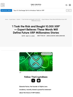 ‘I Took the Risk and Bought 10,000 XRP’ — Expert Believes These Words Will Define Future XRP Millionaires Stories