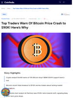 Top Traders Warn Of Bitcoin Price Crash to $90K! Here’s Why