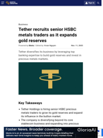 Tether recruits senior HSBC metals traders as it expands gold reserves