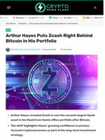 Arthur Hayes Puts Zcash Right Behind Bitcoin in His Portfolio - Crypto News Flash