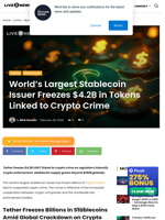 World’s Largest Stablecoin Issuer Freezes $4.2B in Tokens Linked to Crypto Crime | Live Bitcoin News