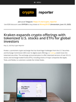 Kraken expands crypto offerings with tokenized U.S. stocks and ETFs for global investors