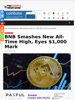 BNB Smashes New All-Time High, Eyes $1,000 Mark - The Crypto News Wire