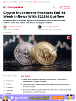 Crypto Products End 14-Week Inflows With $223M Outflow