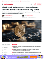 BlackRock Ethereum ETF Leads Inflows Despite ETH Price Stall