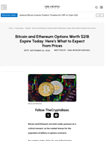 Bitcoin and Ethereum Options Worth $21B Expire Today: Here’s What to Expect from Prices