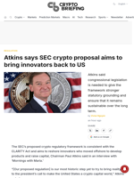 Atkins says SEC crypto proposal aims to bring innovators back to US