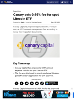 Canary sets 0.95% fee for spot Litecoin ETF