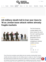 US military death toll in Iran war rises to 16 as Jordan base attack rattles already fragile markets