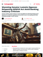 Wyoming Senator Lummis Opposes Reopening GENIUS Act Amid Banking Industry Criticism - Coinspeaker