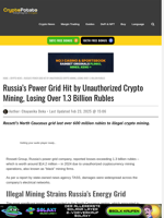 Russia's Power Grid Hit by Unauthorized Crypto Mining, Losing Over 1.3 Billion Rubles