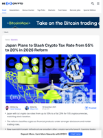 Japan Plans to Slash Crypto Tax Rate from 55% to 20% in 2026 Reform - BeInCrypto