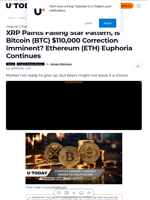 XRP Paints Falling Star Pattern, Is Bitcoin (BTC) $110,000 Correction Imminent? Ethereum (ETH) Euphoria Continues