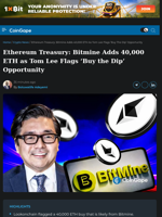 Ethereum Treasury: Bitmine Adds 40,000 ETH as Tom Lee Flags ‘Buy the Dip’ Opportunity