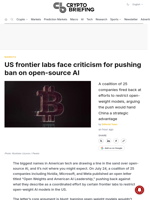 US frontier labs face criticism for pushing ban on open-source AI