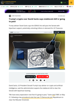 Trump’s crypto czar David Sacks says stablecoin bill is ‘going to pass’