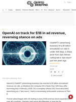OpenAI on track for $1B in ad revenue, reversing stance on ads