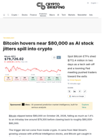Bitcoin hovers near $80,000 as AI stock jitters spill into crypto