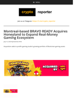 Montreal-based BRAVO READY Acquires Honeyland to Expand Real-Money Gaming Ecosystem