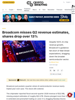 Broadcom misses Q2 revenue estimates, shares drop over 13%
