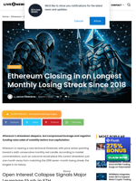 Ethereum Closing in on Longest Monthly Losing Streak Since 2018 | Live Bitcoin News