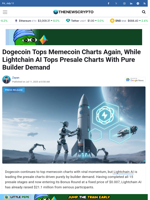 Dogecoin Tops Memecoin Charts Again, While Lightchain AI Tops Presale Charts With Pure Builder Demand