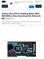 Solana Hits ATH in Staking Ratio With $60 Billion Now Securing SOL Network - U.Today