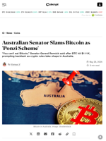 Australian Senator Slams Bitcoin as 'Ponzi Scheme' - Decrypt