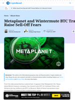 Metaplanet and Wintermute BTC Moves Trigger Market Sell Fear