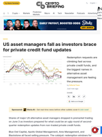 US asset managers fall as investors brace for private credit fund updates