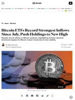 Bitcoin ETFs Record Strongest Inflows Since July, Push Holdings to New High - Decrypt