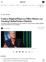 Galaxy Digital Plans to Offer Shares on Nasdaq Global Select Market - Decrypt