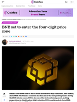 BNB set to enter the four-digit price zone - Coinfea