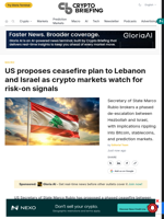 US proposes ceasefire plan to Lebanon and Israel as crypto markets watch for risk-on signals