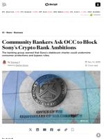 Community Bankers Ask OCC to Block Sony's Crypto Bank Ambitions - Decrypt