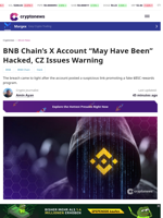 BNB Chain’s X Account “May Have Been” Hacked, CZ Issues Warning