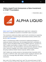 Alpha Liquid Fund Announces a New Investment in XNET Foundation - Visionary Financial