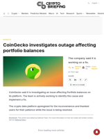 CoinGecko investigates outage affecting portfolio balances