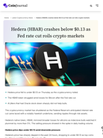 Hedera (HBAR) crashes below $0.13 as Fed rate cut roils crypto markets - CoinJournal