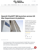 OpenAI ChatGPT Mil launches across US War Department AI platform