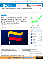 Machado's Nobel Peace Prize Win Highlights Bitcoin's Role in Venezuela As Citizens Turn To Cryptocurrencies ⋆ ZyCrypto