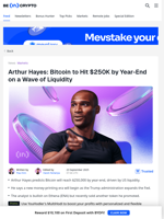 Arthur Hayes Predicts Bitcoin Will Surge to $250K by End of 2025
