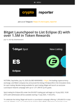 Bitget Launchpool to List Eclipse (E) with over 1.5M in Token Rewards