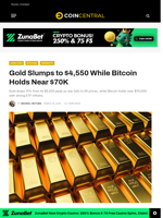 Gold Slumps to $4,550 While Bitcoin Holds Near $70K - CoinCentral